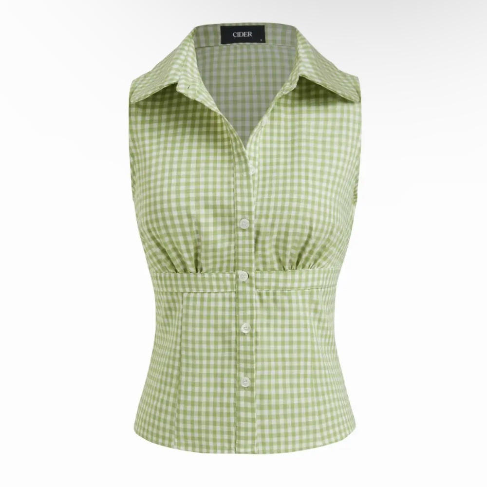 PETER PAN COLLAR GINGHAM KNOTTED TANK TOP
